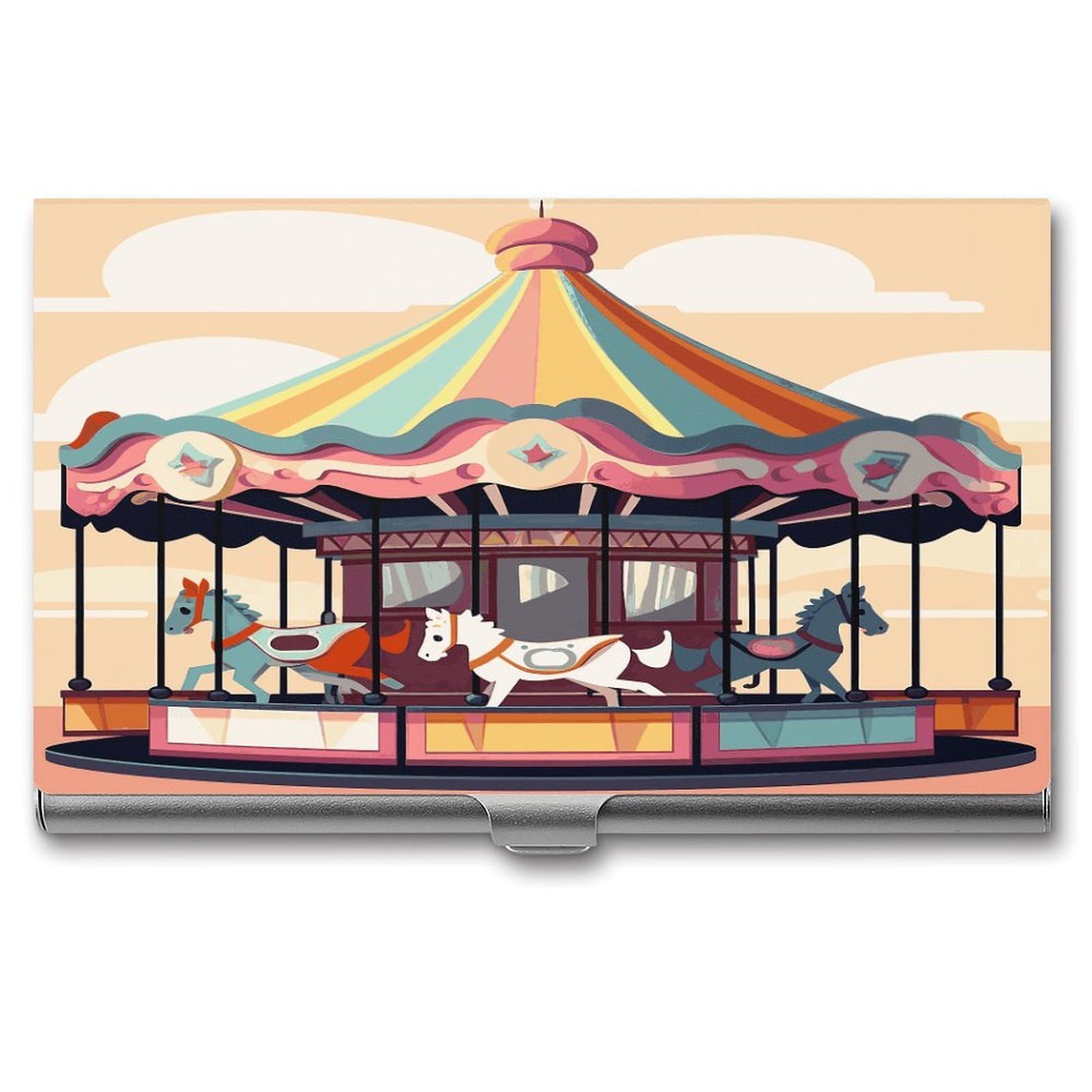 FekiLoot Carousel Business Card Holder for Men Women Metal Slim Organizer Business Card Carrier Wallet Name Cards Holder Retro Slim Pocket Purse Small Portable Card Case