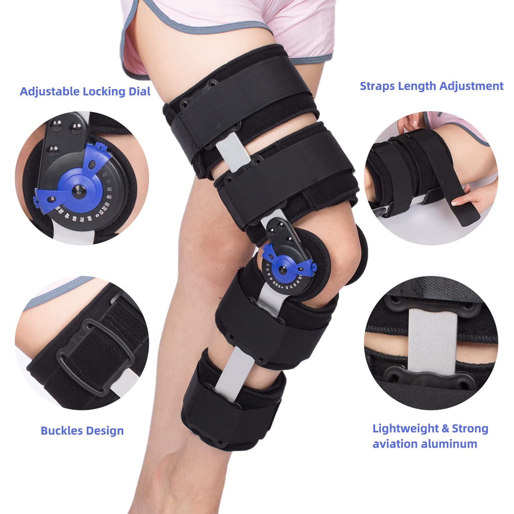 Rodillera articulada Postoperatorio Rodillera Anclaje Rodillera Ajustable Anclaje con estabilizador de Pierna Lateral para desgarro de menisco, Artritis, ACL, PCL, rehabilitación ortopédica