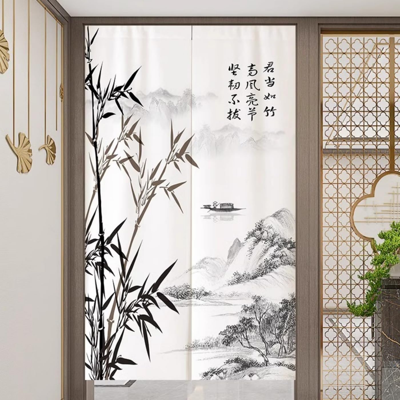 Guest Ruyunlai Japanese Noren Doorway Curtain, M20 Ink Painting, 75x150cm