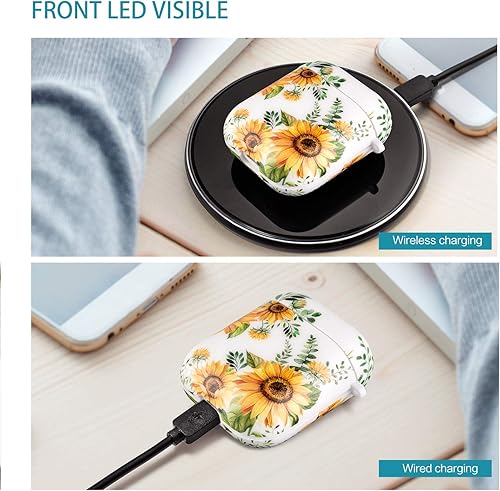 Miniatura 3 de Funda de girasol para Airpod, funda rígida a prueba de golpes con llavero para Apple Airpod de 2 generación, funda para Airpod niños y niñas, LED