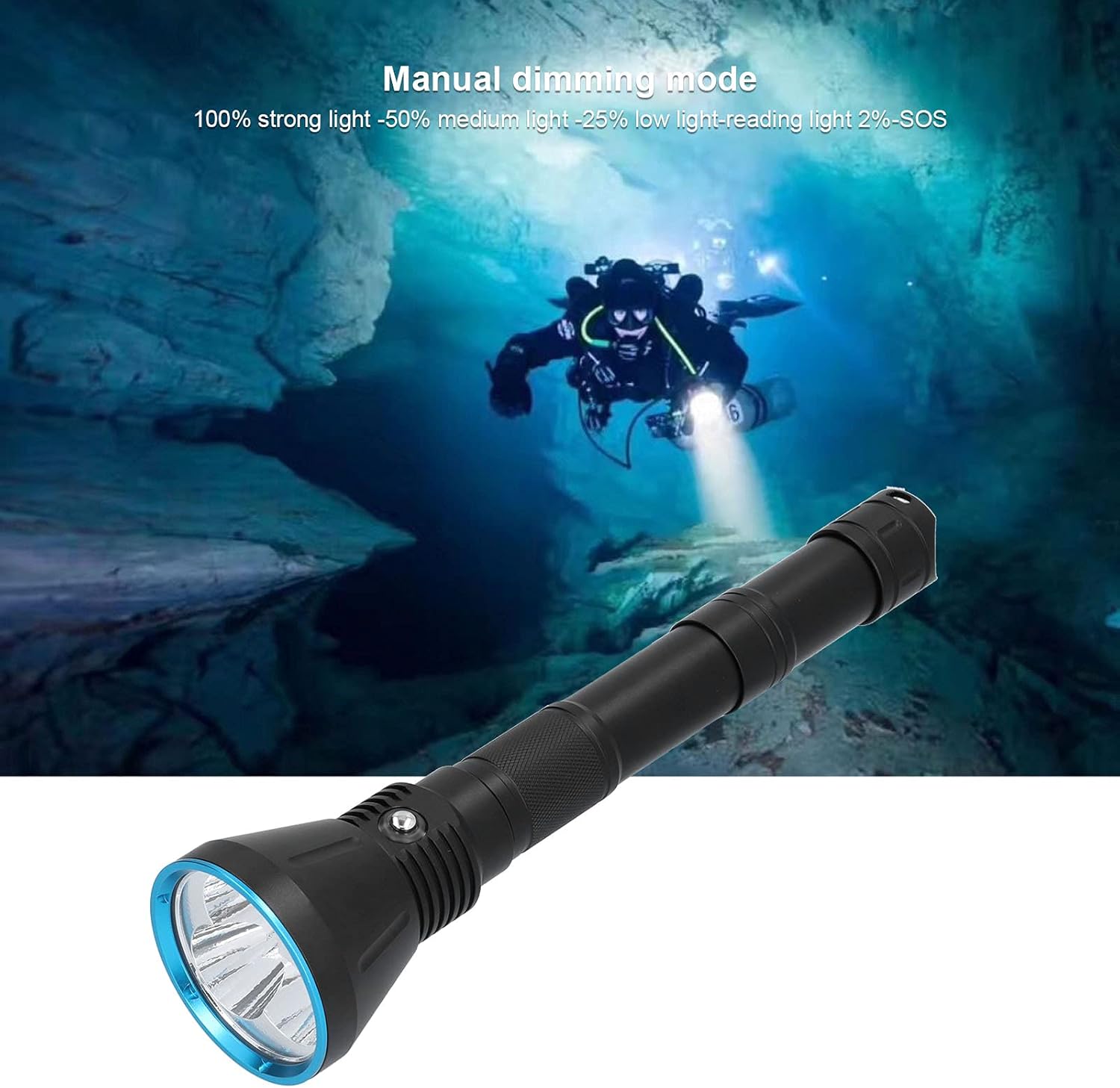 Diving Flashlight, 15000 Lm Strong Light Water Proof Professional Underwater Light, Diving Torch for 150 M Underwater Fishing