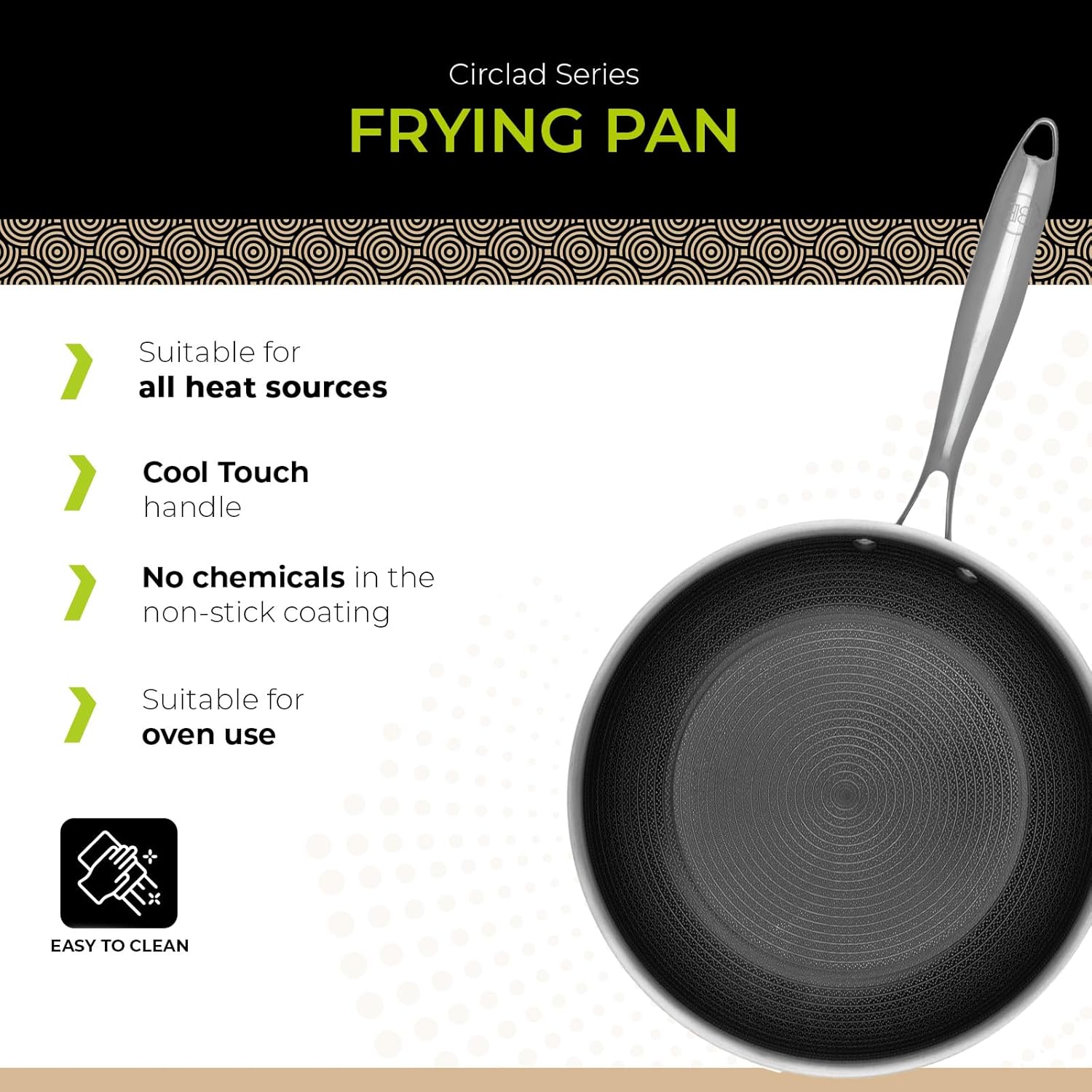BE Living Circlad Series 10" / 26 cm Fry Pan - PFAS-Free Hybrid Non-Stick Pattern - Induction Compatible - Durable & Easy to Clean