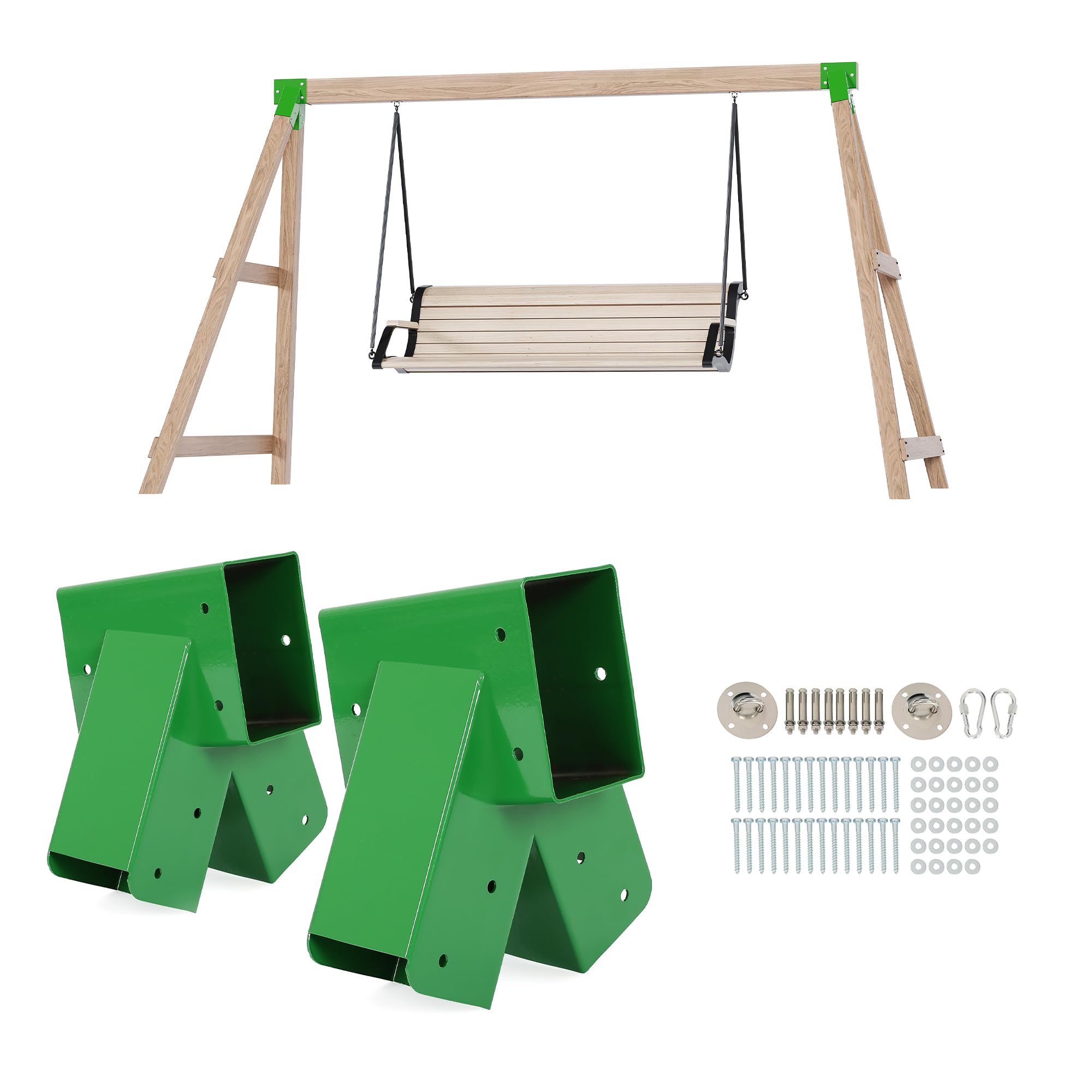 ECOTRIC 2 Pcs A-Frame Swing Set Bracket Heavy Duty Steel Green w/Mounting Hardware (2 Brackets) for 2 (4
