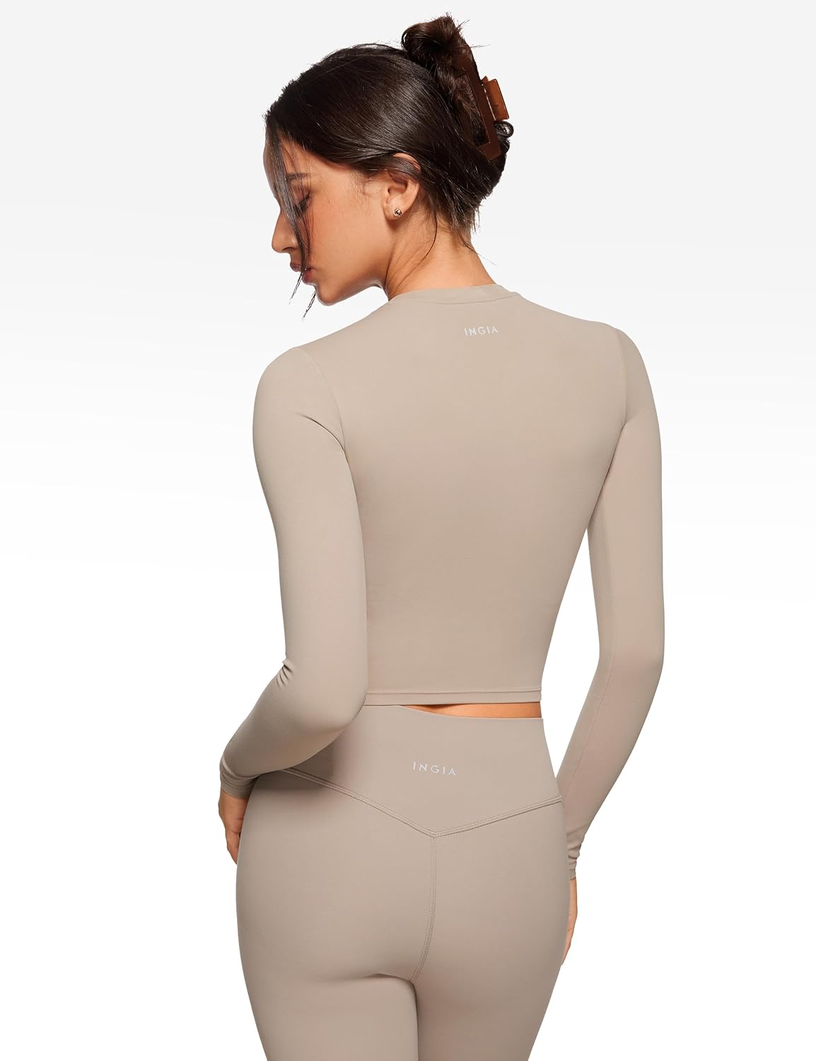 Womens Long Sleeve High Round Neck Crop Yoga Shirts Workout Slim Fit Casual Yoga Gym Tops - Image 2