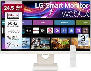 LG 25SR50F-W Smart Monitor 25-Inch (1920x1080) IPS Display, webOS, ThinQ Home Dashboard, ThinQ App, Remote Control, x2 Built-in Speakers, AirPlay 2 Screen Share Bluetooth, White