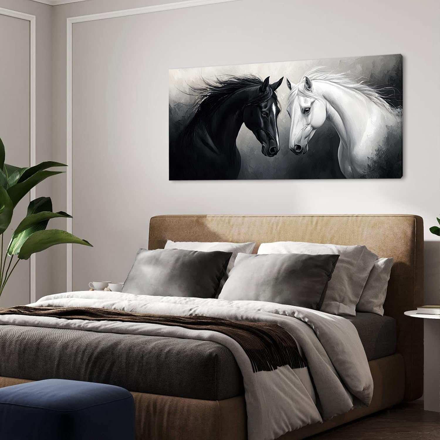 GAFSING Multicolor Oil Painting Two Horses Wall Art for Living Room Office Classical Art Equine Portrait Painting Prints Vintage Canvas Artwork Dining Bedroom Decor