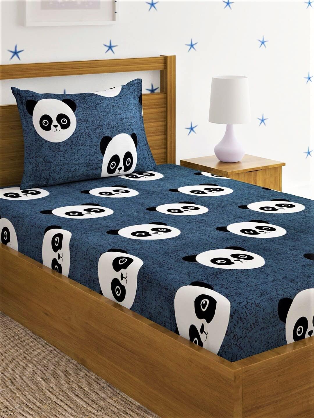Home Sizzler 144 TC Microfibre Kid's Panda Single Bedsheet with 1 Pillow Cover