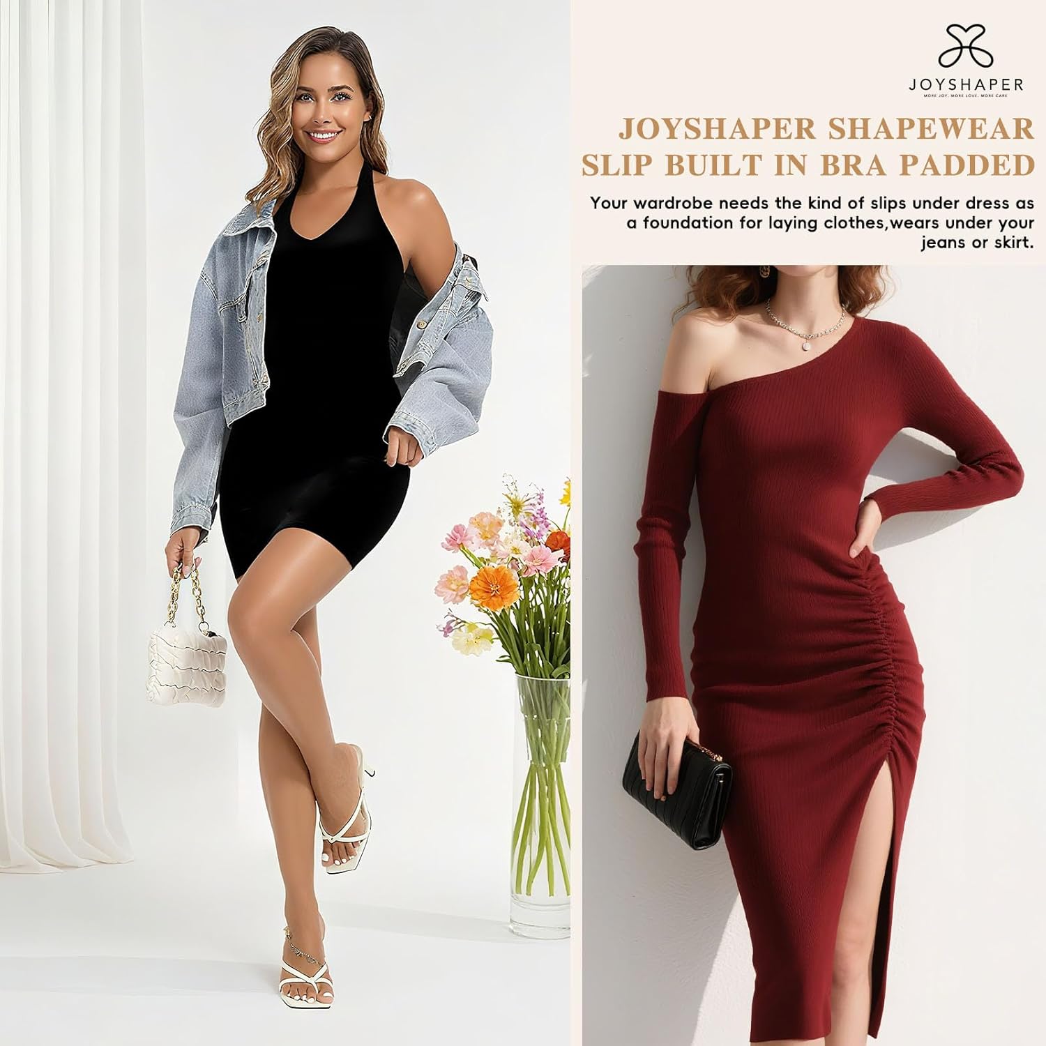 JOYSHAPER Shapewear Slip Dress with Built in Bra for Women Halter Shapewear Dress Tummy Control Full Slips Adjustable Strap - Image 5