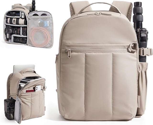 BAGSMART Puffy Camera Backpack, Camera Bags for Photographers, DSLR/SLR Mirrorless Photography Camera Case