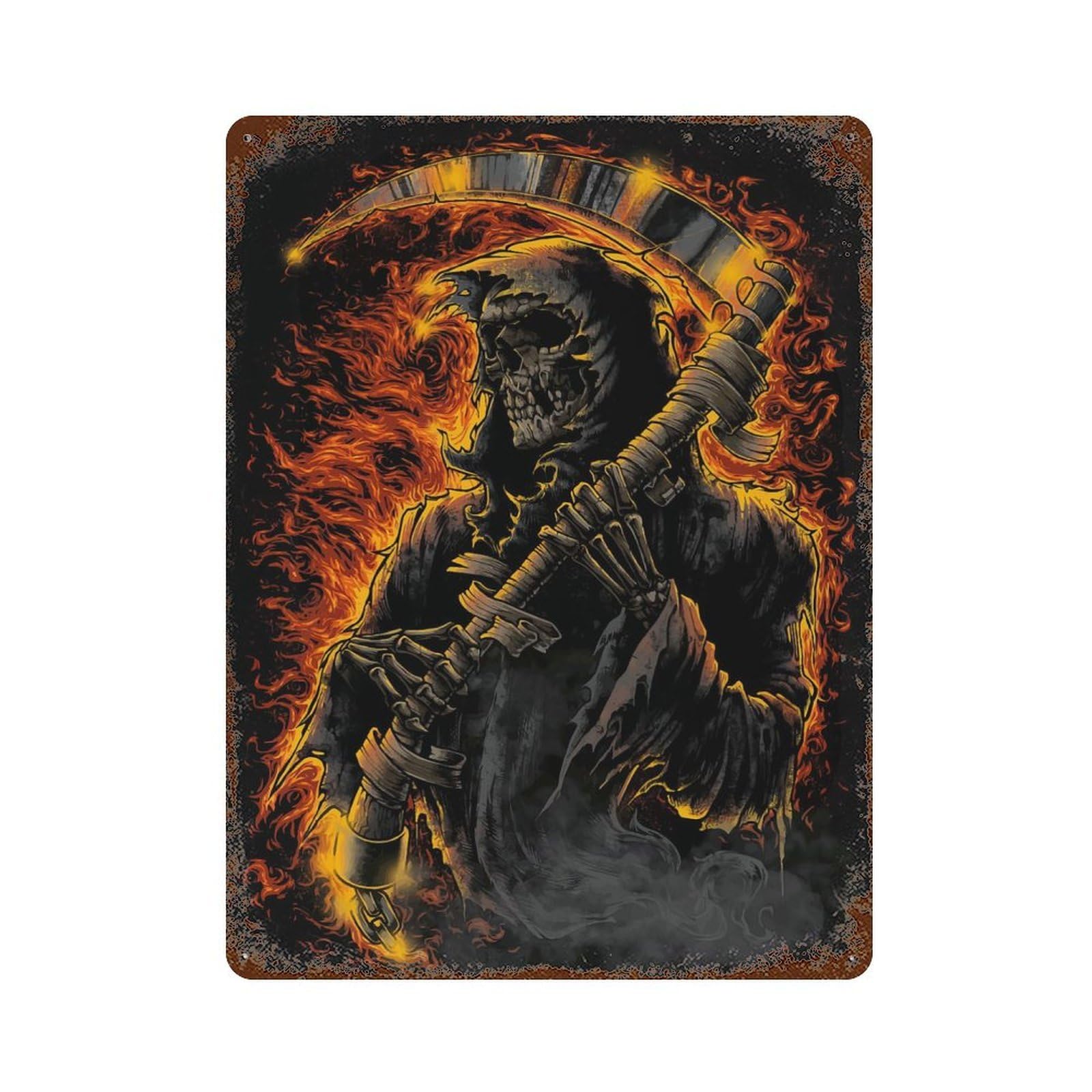 Grim Reaper in Flames Decorative Tin Sign 15.7"x11.8", for Bistro, Counter And Cafe Decor, Classic Wall Plaque