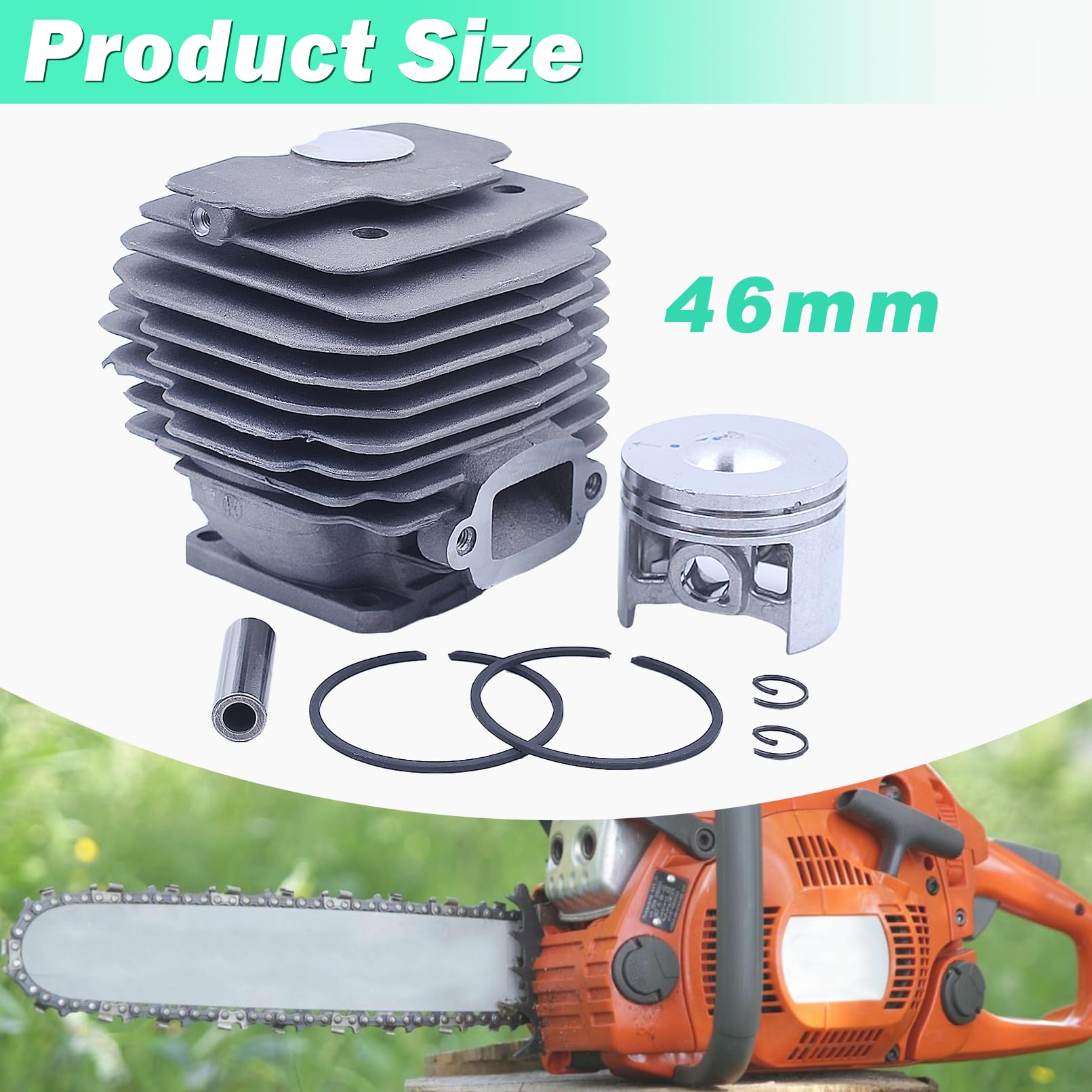 Pistón y Cilindro para STIHL 028 028AV 028WB Motosierra, ADEFOL 46mm Cilindro + Piston + Junta + Bujía + Cojinete Piezas de Repuesto Accesorio 028 AV WB Kit Cilindro 14 en 1