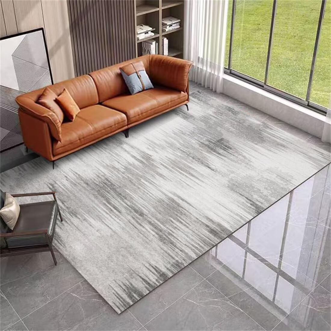 Tapis de salon 70x140 cm gris au design simple et moderne pour balcon et chambre