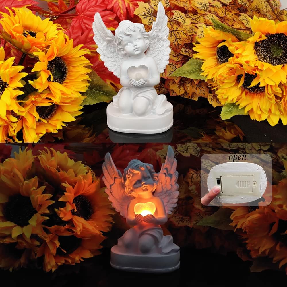 YASENN Resin Garden Angel Statue with Color Changing LED Battery Operated,Greek Column Angel Figurine 5"X8" Cherub Statues for Home Garden Decorations Memorial Gift…