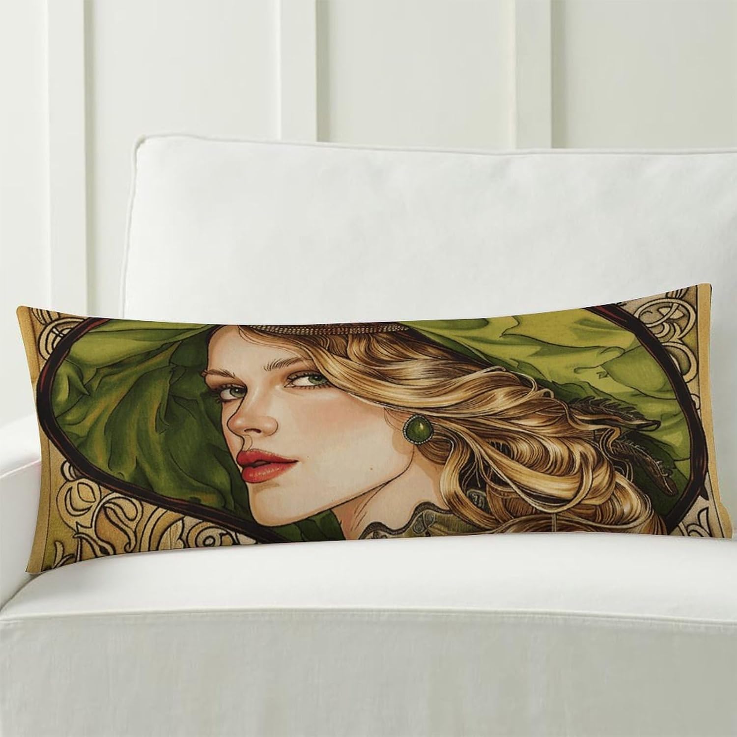 Girl in Green Hat Body Pillow Case 20x54 Throw Pillow Cover with Hidden Zipper Breathable & Cozy Full Long Pillowcase Protector Spring Easter Cover for Sleeping Bedroom Couch Sofa Decor