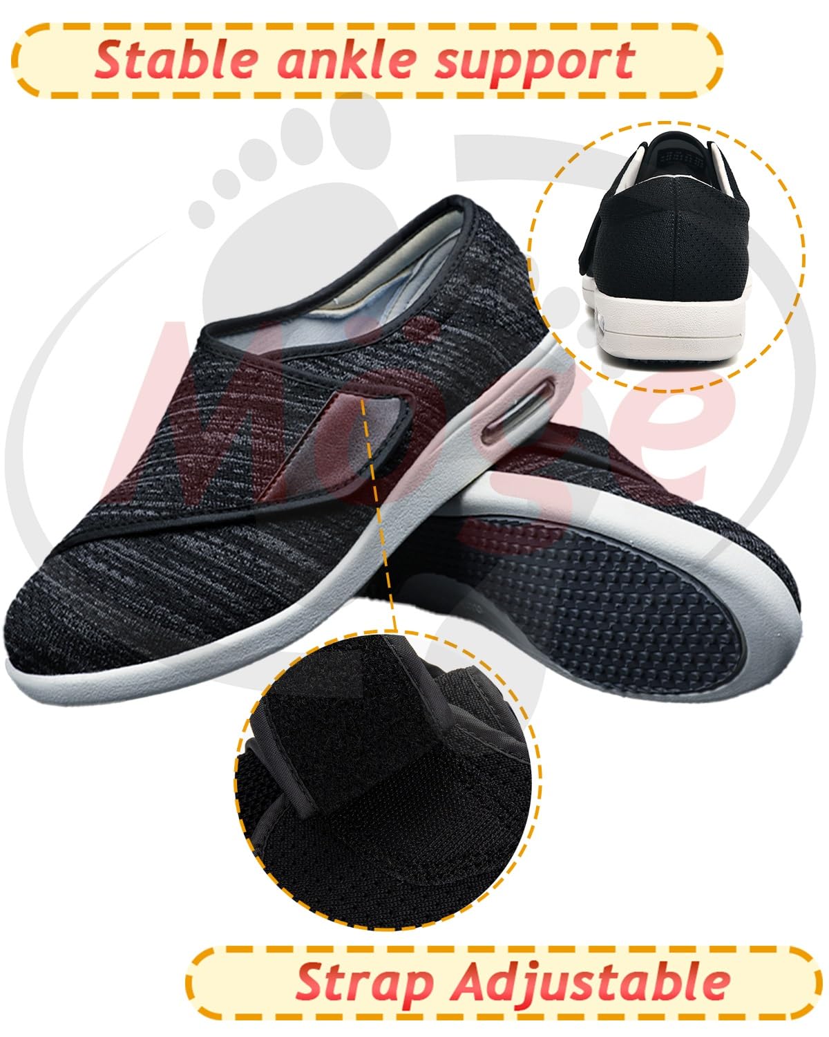 Cómoda Artritis Edema Zapatos hinchados Zapato pie diabético Zapato Madre Regulable engorde y ensanchamiento Zapatos DiabéTicos Respirable Zapatillas