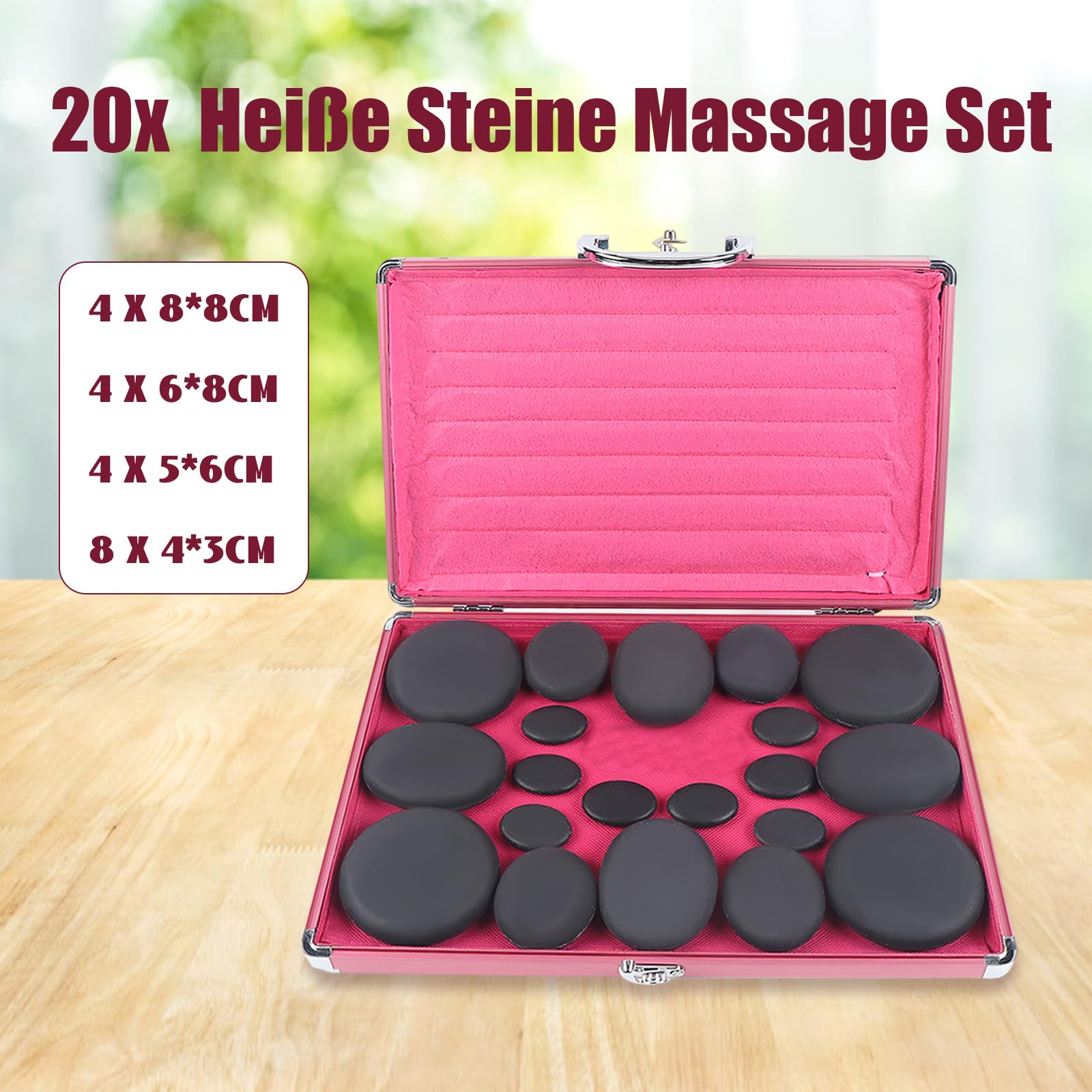 Juego de 20 piedras de masaje de basalto, con caja de calor portátil grande para uso doméstico, spa, terapia de masaje y relajación (juego de 9 unidades)