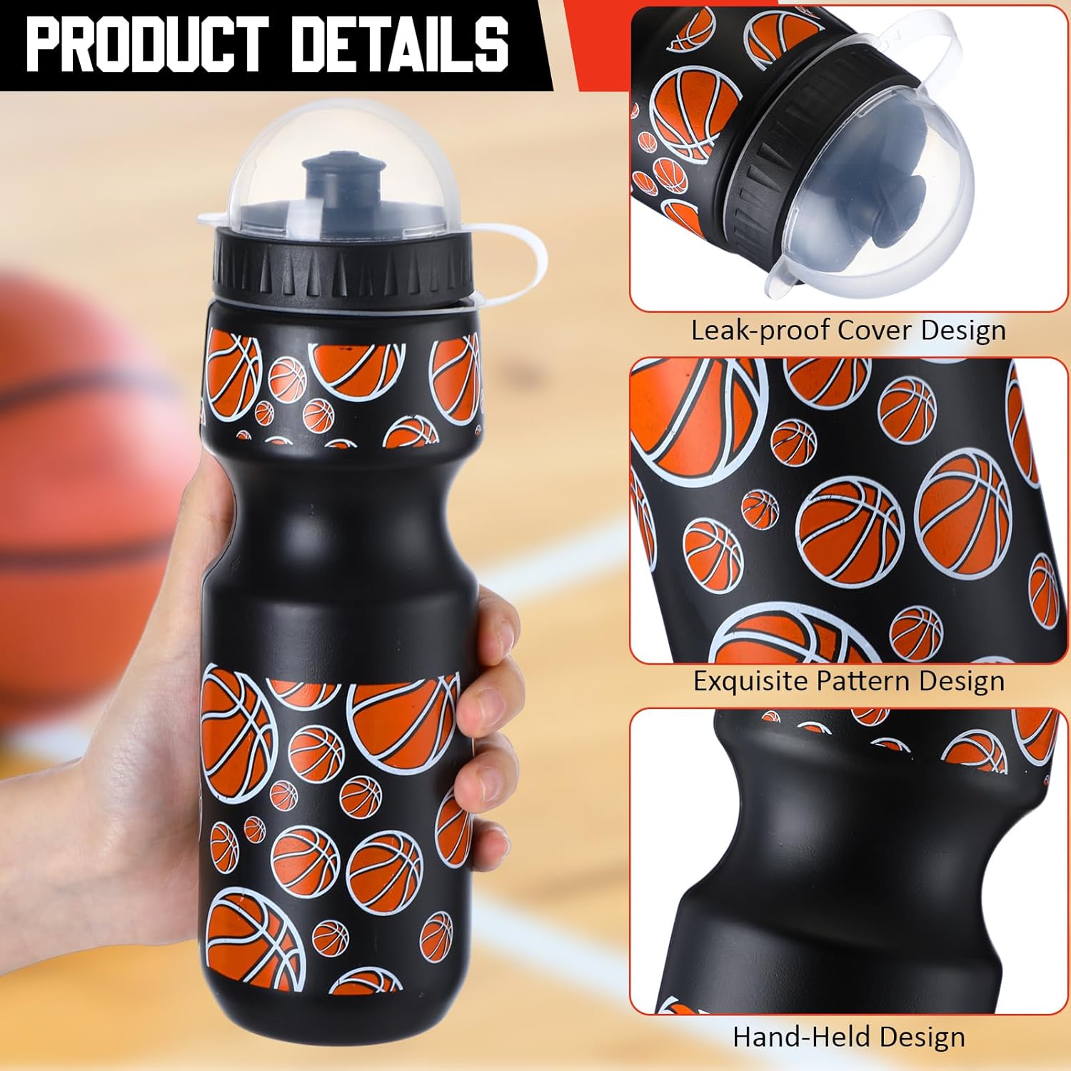 Hosuly 24 Pcs 24 oz Basketball Water Bottle Bulk and Drawstring Bag Set 12 Reusable Plastic Biking Water Bottle Tumbler 12 Sport Gym Goodie Gift Bag for Party Favor (Orange, Black) - Image 3