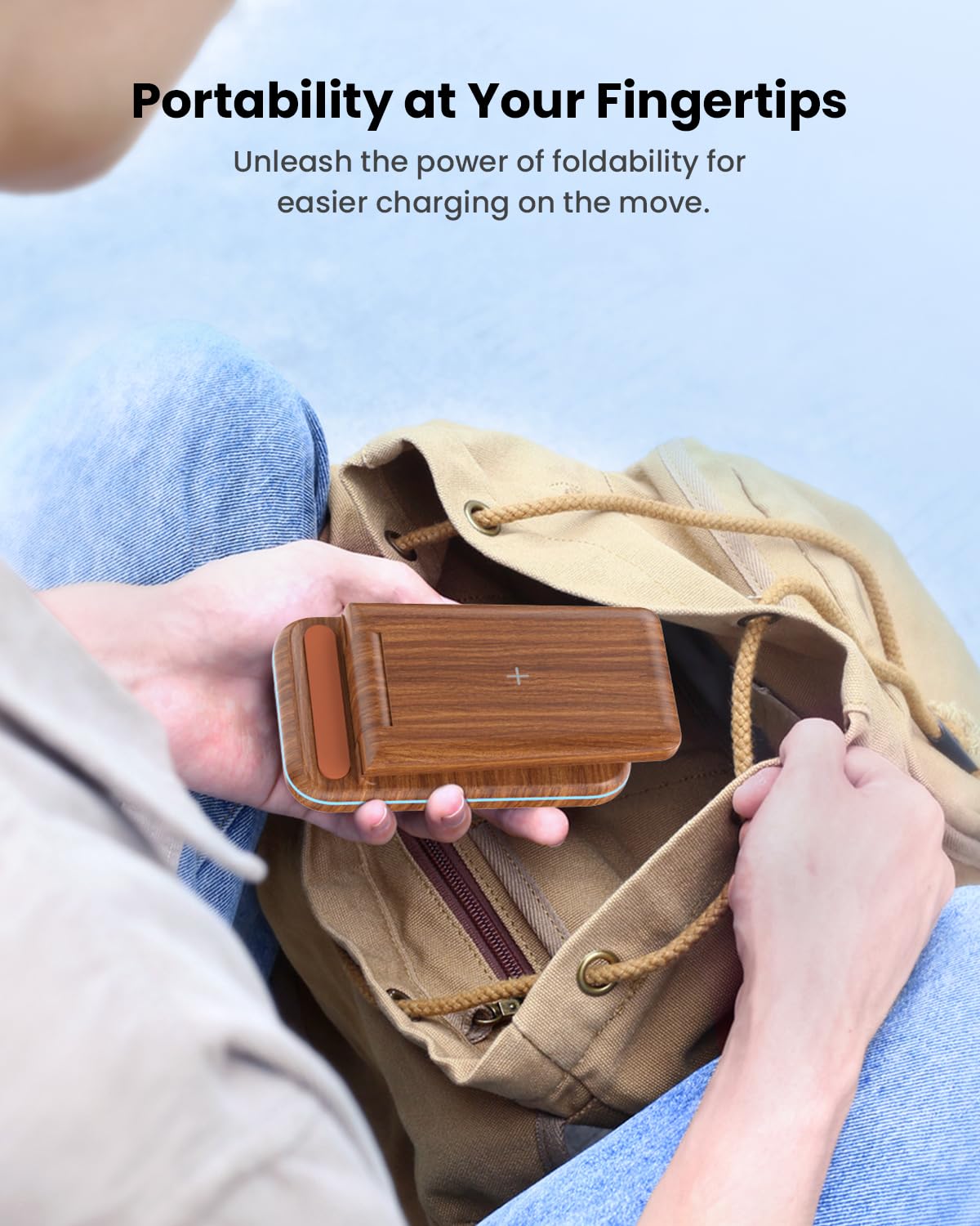 JoyGeek Caricabatterie wireless 3 in 1 pieghevole per i Phone 16/15/14/13/12/11/X, stazione di ricarica induttiva per iWatch 10/9/Ultra/SE/8/7/6/5/4, per Air Pods 4/2/3/Pro, Wood Grain