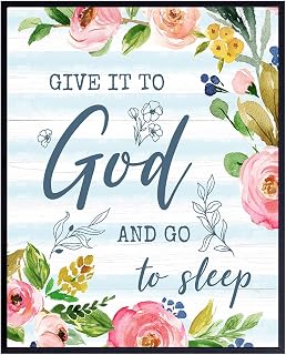 Give It To God And Go To Sleep - Religious Bedroom Wall Decor - Christian Gifts for Women - God Wall Decor for Girls Room - Inspirational Quotes - Spiritual Decoration - Catholic Gifts Women - 8x10
