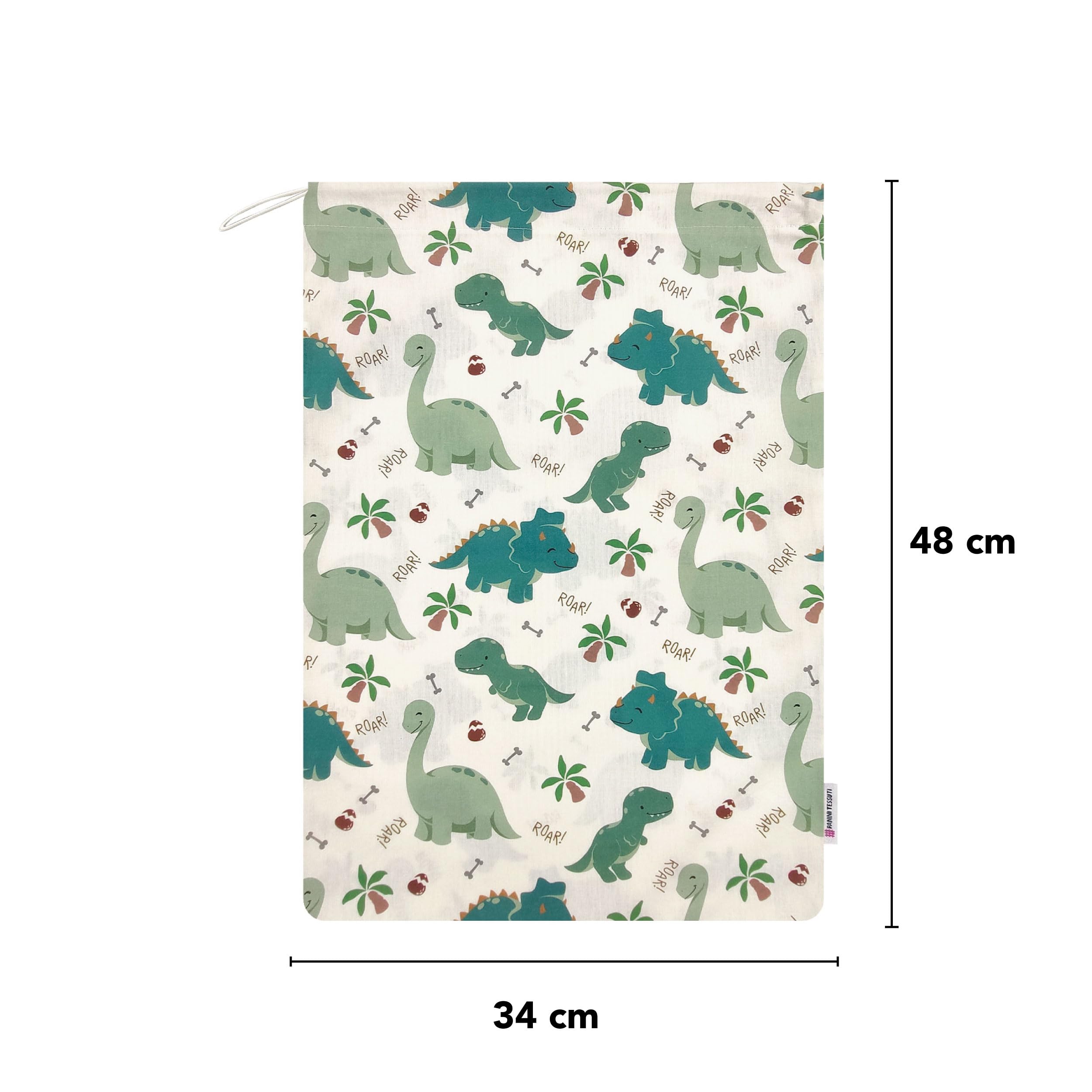 Sacchetto per il cambio asilo nido Panini Tessuti 100% Cotone 34x44 cm Dinosauri
