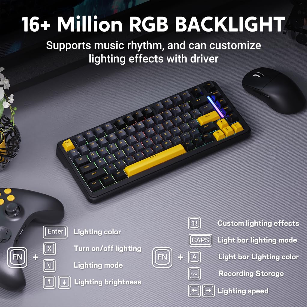 ATTACK SHARK M86 Teclado Mecánico Gasket, Teclado para Juegos RGB Inalámbrico Tri-Mode (BT/2.4G/USB-C) al 75%, Teclado Intercambiable en Caliente, Interruptores Lineales, 4000mAh - Queso Negro Frío