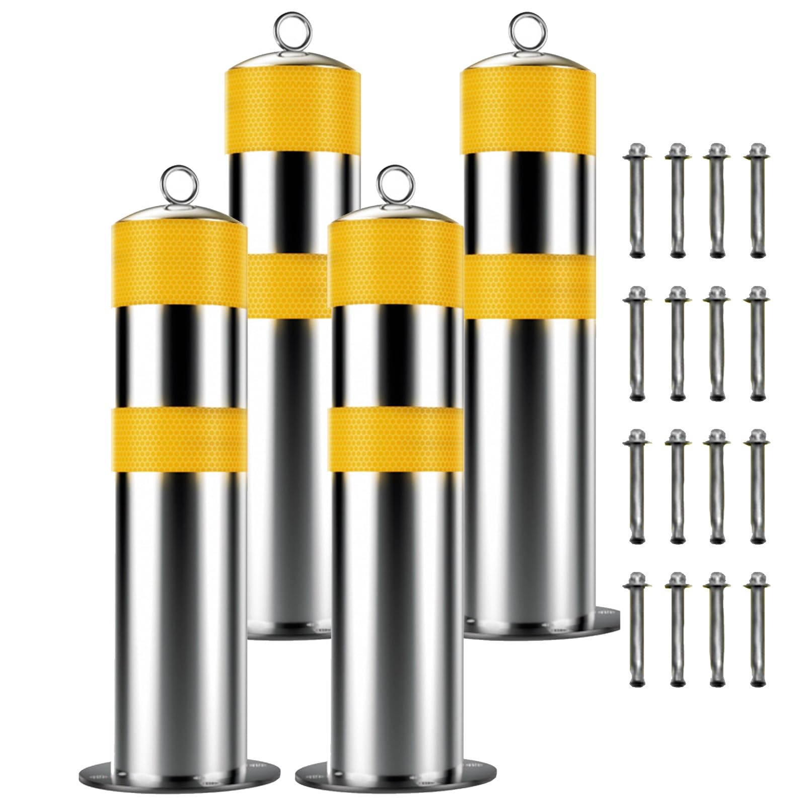 Aioneer Reflective Stainless Steel Safety Bollards - Heavy-Duty Traffic Delineator Posts, Parking Guardrails & Security Barriers For Driveways, Construction Sites, Set Of 4