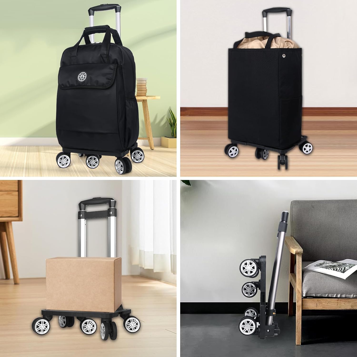 Backpack Trolley, Wheeled Folding Luggage Travel Cart Aluminum -Roller Carrier for Backpack/Schoolbag/Boxes(5 Wheels Detachable)