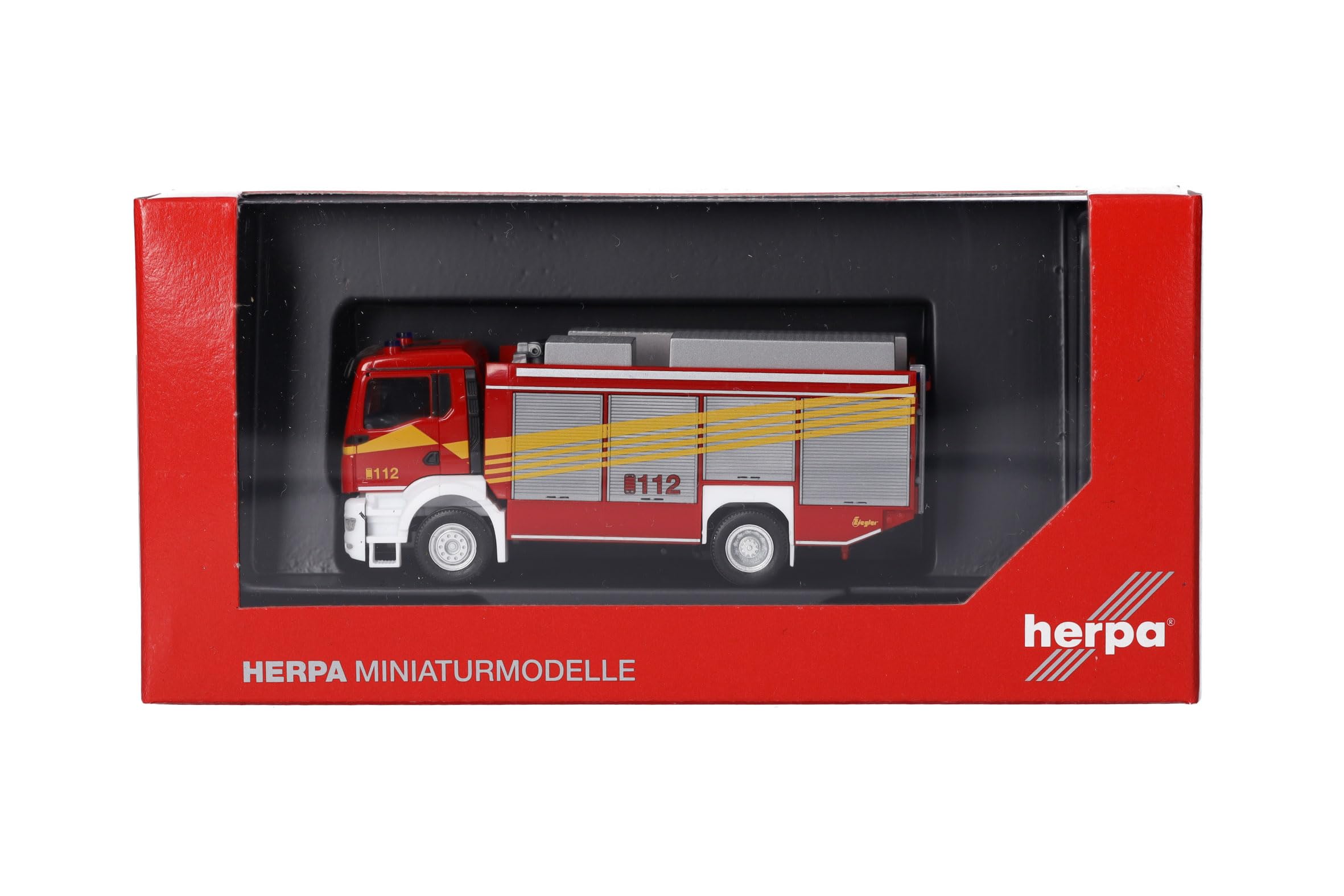 Herpa 098076 MAN TGM Vigili Del Fuoco D&uuml;sseldorf Con Sponda Di Carico (Scala 1:87) Edizione Limitata