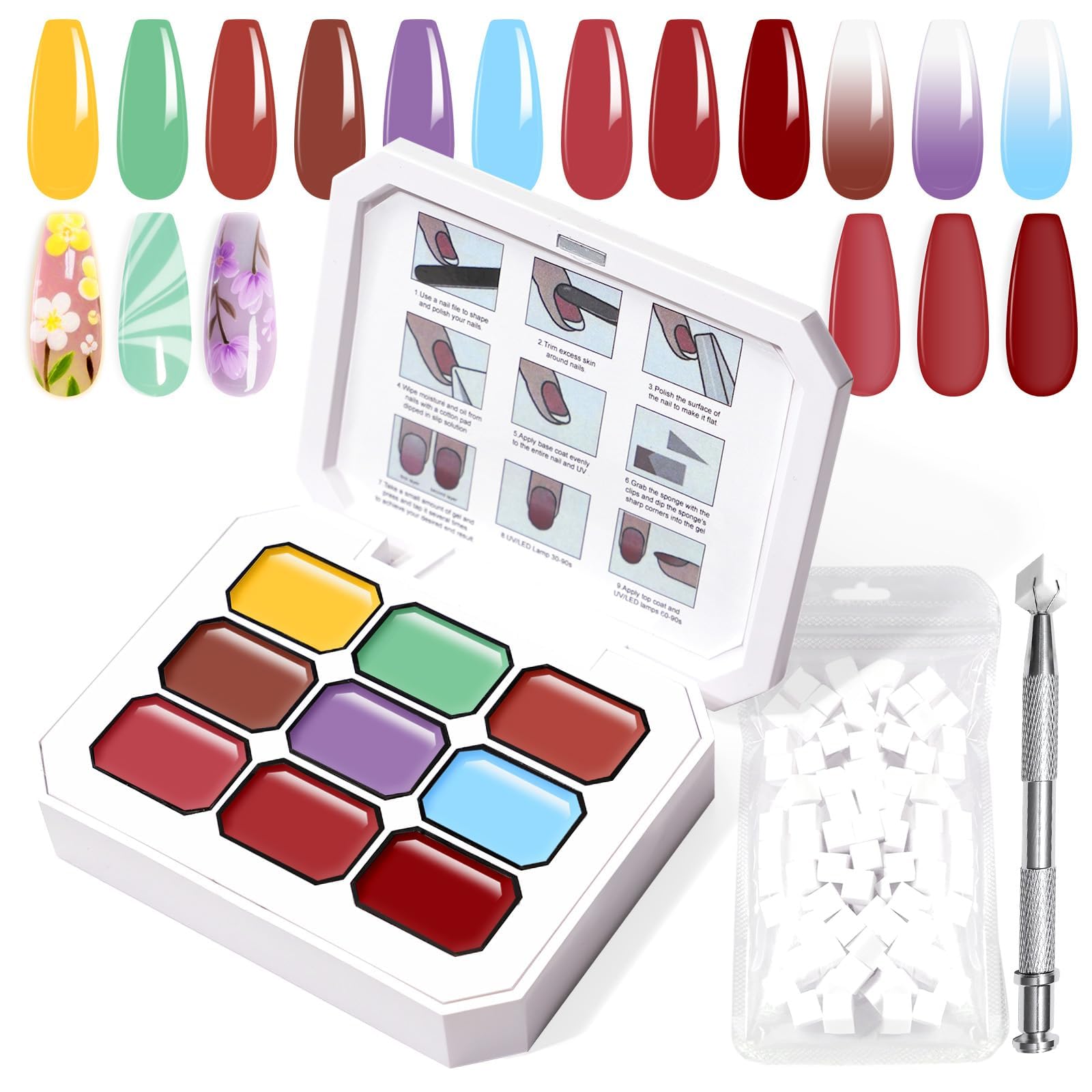 U-Shinein Gradient Painting Gel, 9 Colors Ombre Gel Nail Polish Brown Red Blue Green for Pigment Pat Aura Nails French Manicure Soak Off UV DIY Nail