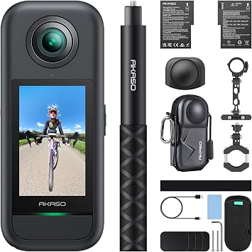 AKASO 360 Weatherproof 360 Action Camera Cycling Combo and Camera Carrying Case Bundle