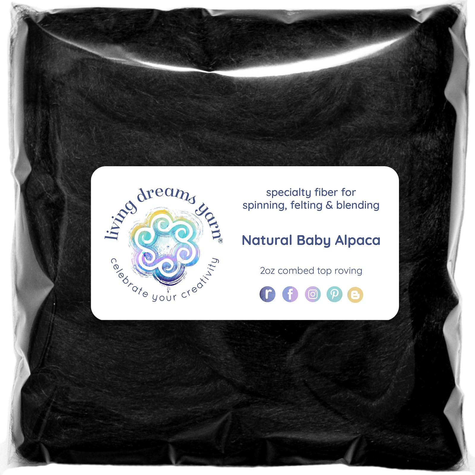 Baby Alpaca Fiber Natural Combed Top Roving. Black, 2 oz