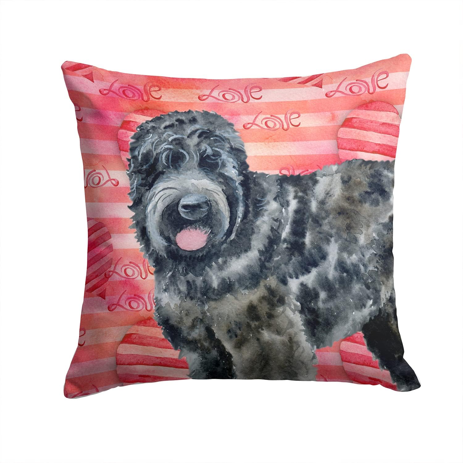 Caroline's Treasures BB9764PW1414 Black Russian Terrier Love Fabric Decorative Pillow, Red Machine Washable, Indoor Outdoor Decorative Pillow for Couch, Bed or Patio, 14Hx14W