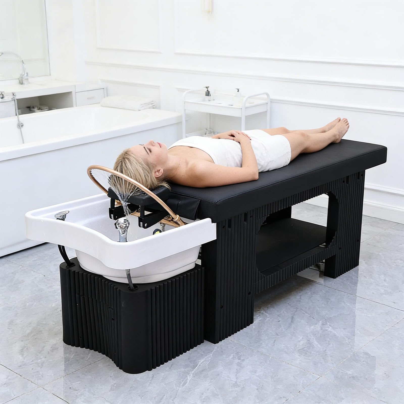 Head Spa łóżko do masażu, łóżko szamponowe z parowarem 2,5 l, stół do masażu z systemem cyrkulacji wody, akrylowa miska na szampon, sprzęt spa głowy do salonu fryzjerskiego, salonu piękności