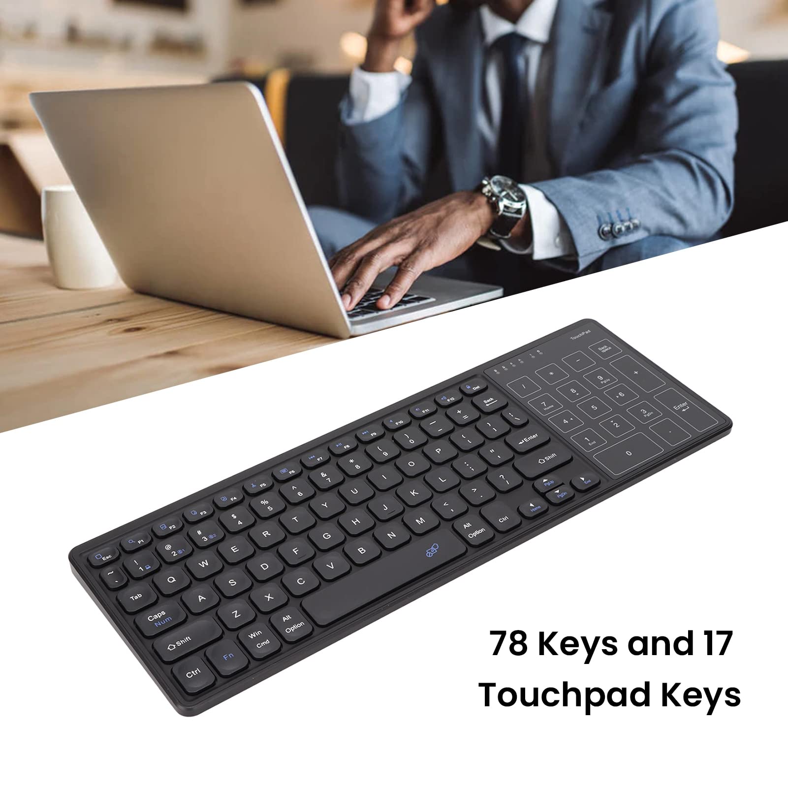 Klawiatura Bluetooth z Touchpadem, 78 Klawiszy Bezprzewodowa Klawiatura Bluetooth 2.4G z 17 Klawiszami Numerycznym Touchpadem, Odbiornikiem Podwójne Tryby Bluetooth Klawiatura Biurowa(Czarny)