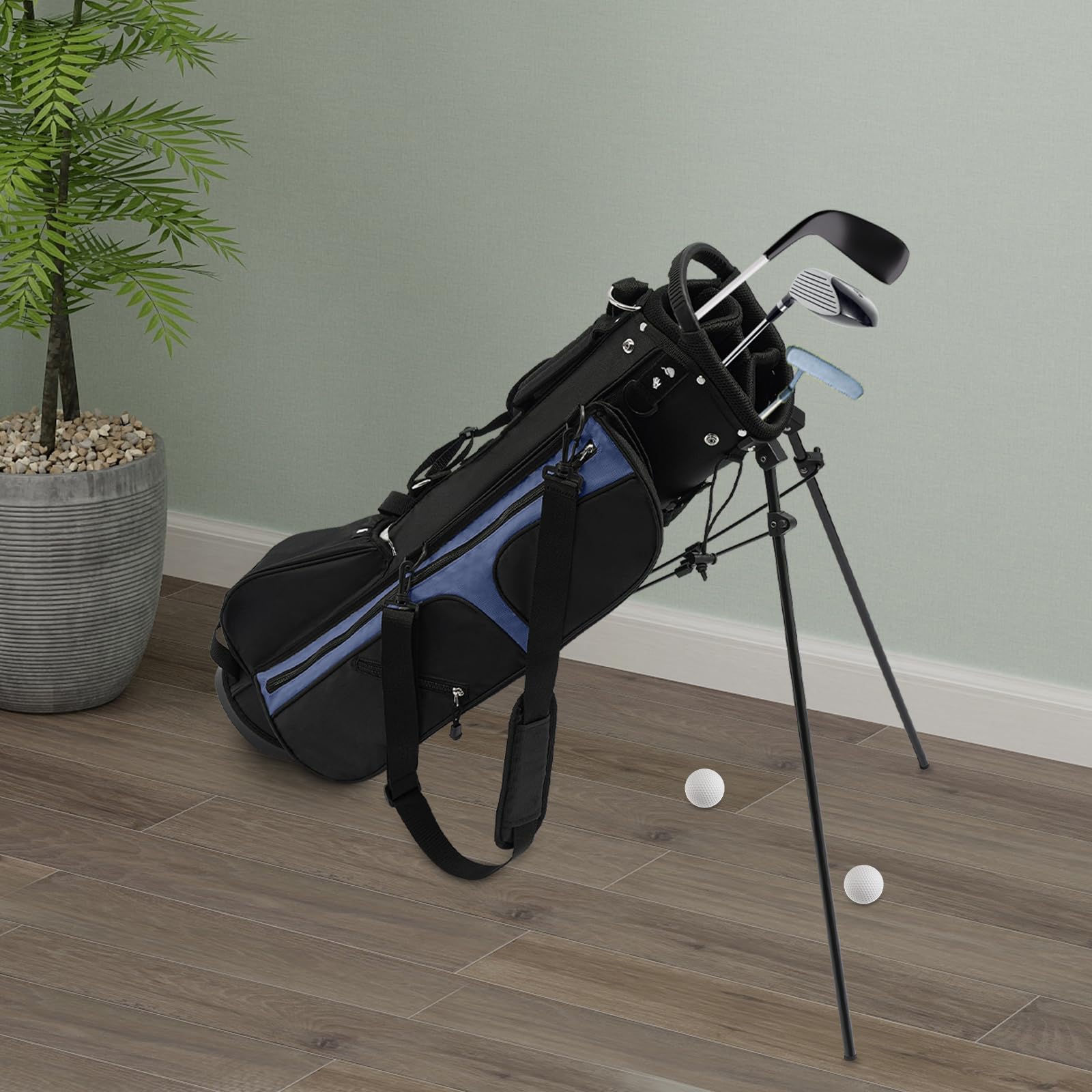 Golf Stand Bag, Portable Sunday Golf Bag with 3 Dividers and 5 Pockets, Golf Stand Bag with Shoulder Strap Enough to Accommodate 5-9 Golf Clubs, Only 5.25 Lbs