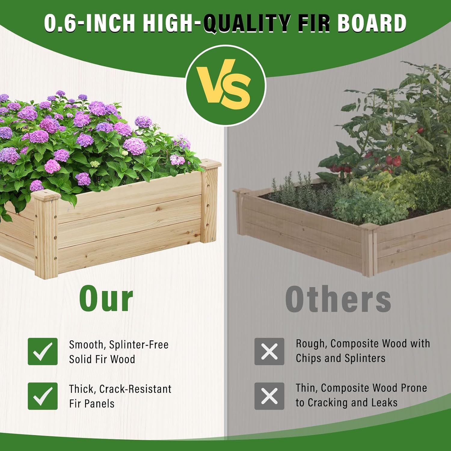 Oakcloud Outdoor 8ft Wooden Raised Garden Bed Planter Box Kit and 4 Garden Bed Fences for Vegetables Fruits Herb Grow Gardening