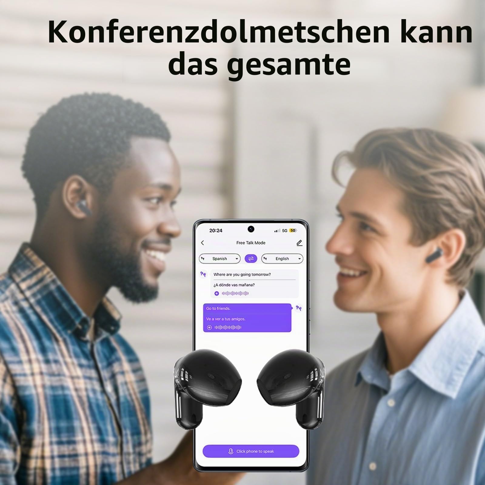 2025 NEUE NE20 AI-Übersetzer-Ohrhörer Echtzeit, 3-in-1 Bluetooth 6.0 Übersetzer-Kopfhörer mit 6 Übertragungsmodi, LCD-Touchscreen für 135 Sprachen/Akzente, 60 Stunden Spielzeit für Reisen