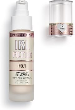 Revolution Beauty London IRL Filter, Longwear Foundation, Medium to Full Coverage, Matte Finish, 16 Hour Wear, F0.1, 23ml