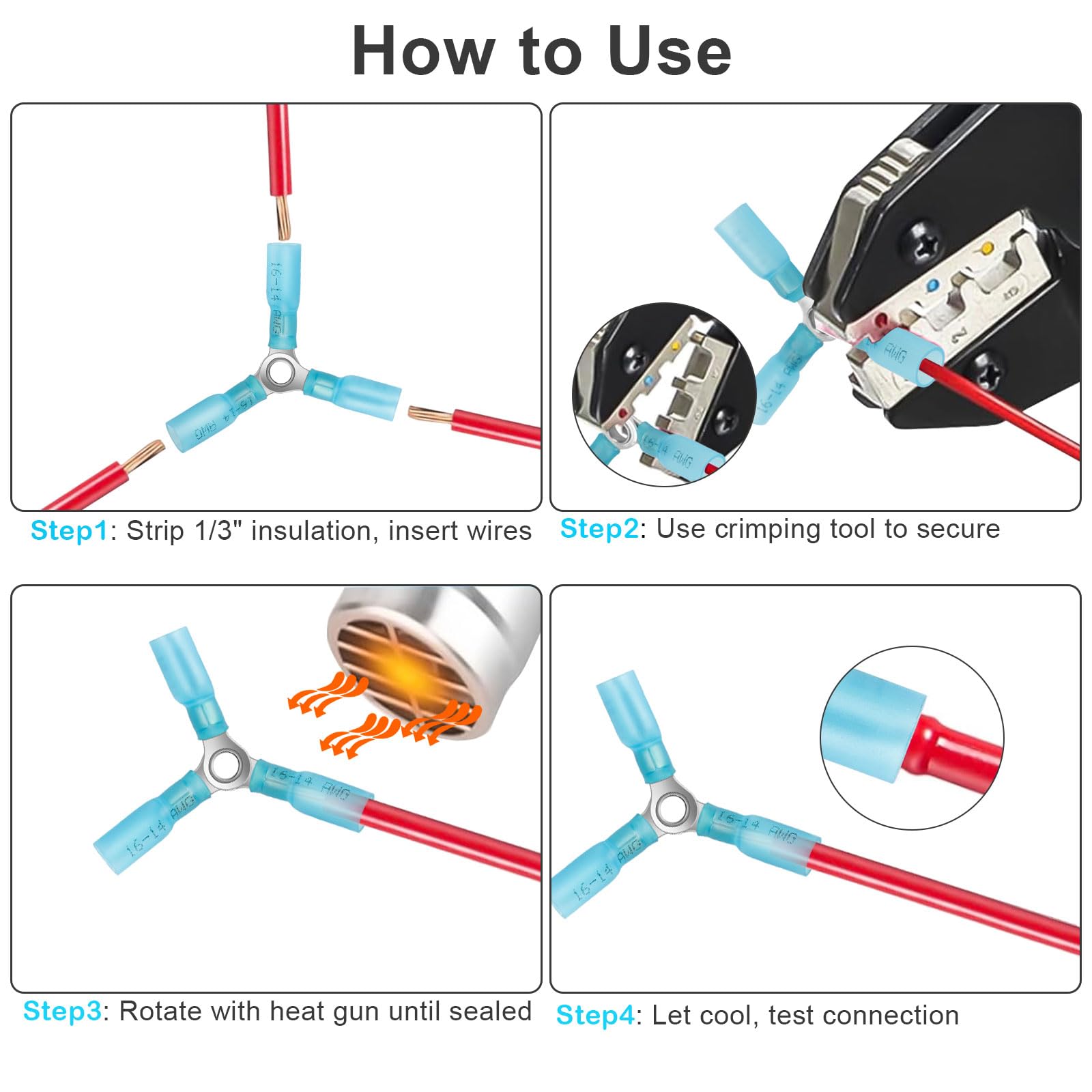 100pcs Heat Shrink Butt Connectors, 16-14AWG Waterproof Wire