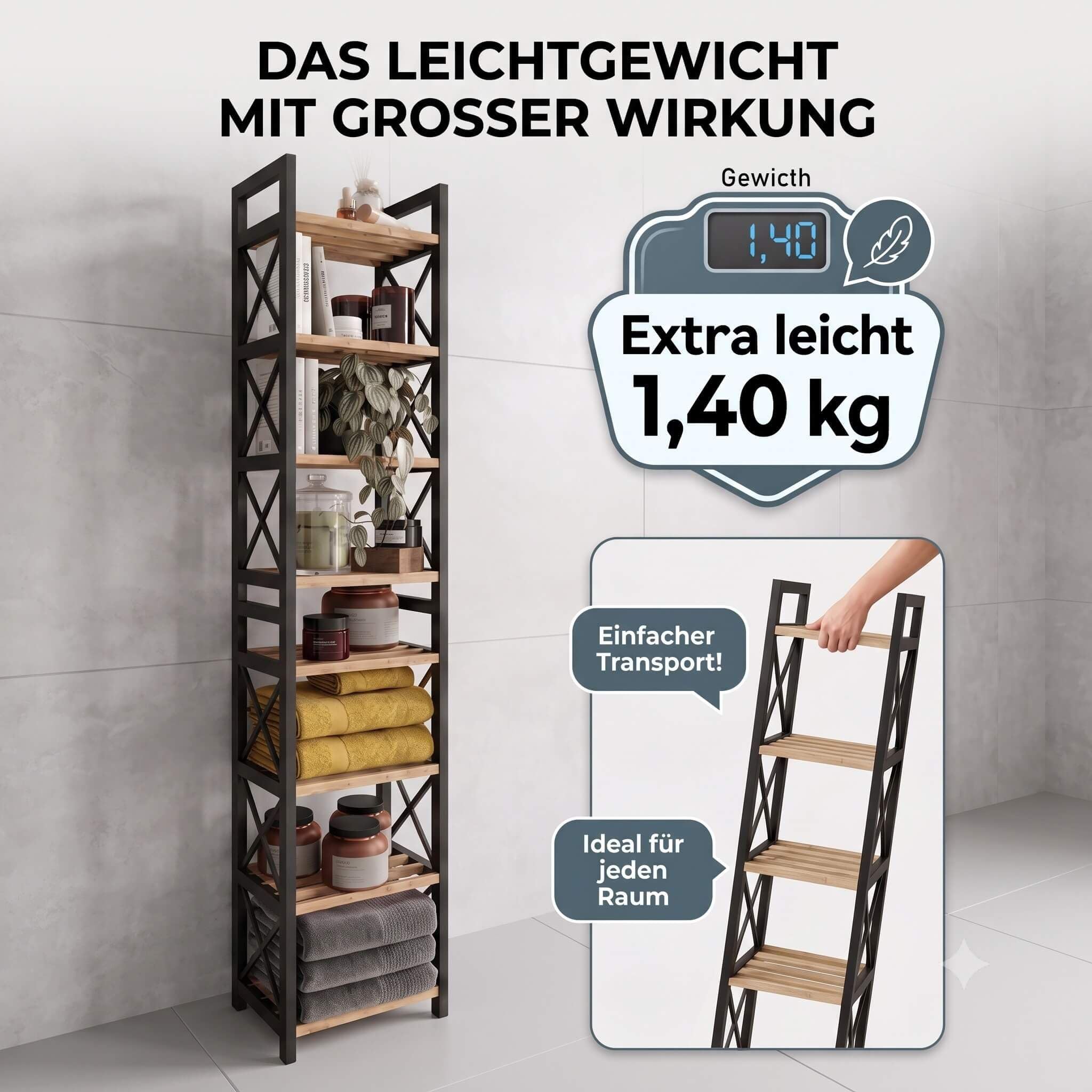 AXIS Mehrzweckregal mit 8 Ebenen Standregal für Wohnzimmer Bad und Küche Schwarzes Aufbewahrungsregal Platzsparend
