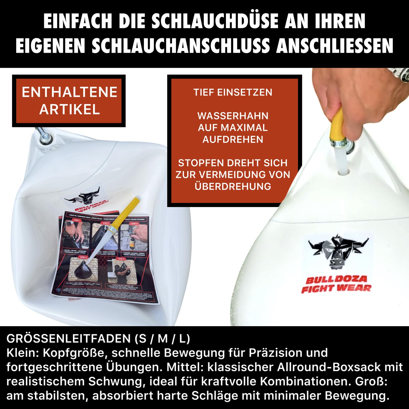 Bull Doza Weißer Wasser-Boxsack – Wassergefüllter Box-Trainingssack – Langlebig (Small/Medium/Large)