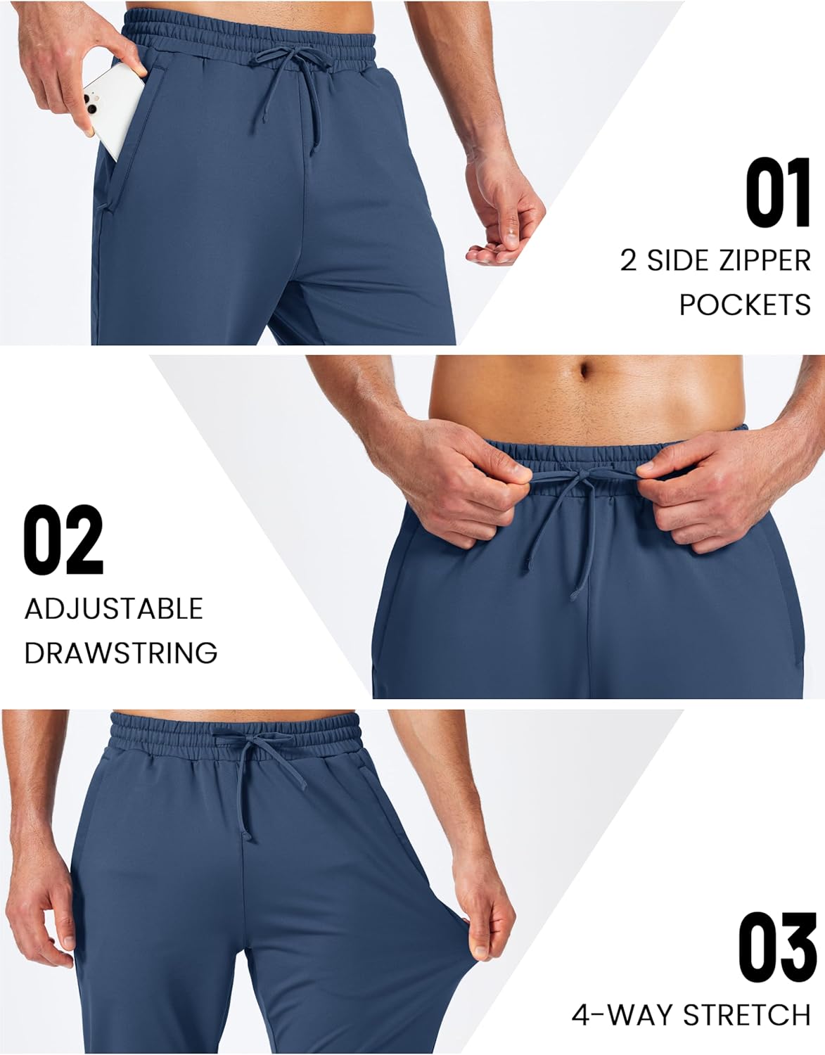 MAGCOMSEN Men's Fleece Lined Winter Warm Pants Water Resistant Active Running Gym Joggers Sweatpants with Zipper Pockets - Image 5