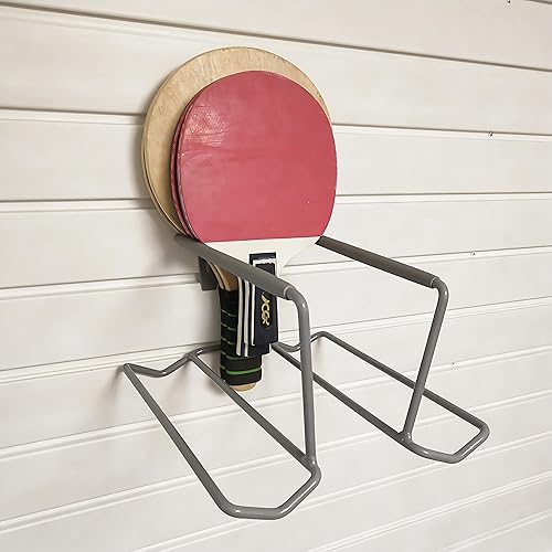 Miniatura 8 de Aolamegs Soporte para raqueta de tenis de metal para montaje en pared, de acero resistente, soporte de almacenamiento para raqueta de bádminton,