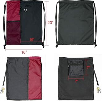 BeeGreen Maroon Drawstring Backpack Sports Gym Bag for Women Men Large String Backpack With Zipper and Water Bottle Mesh Pockets Cinch Sack Workout Bag, 16" x 20"