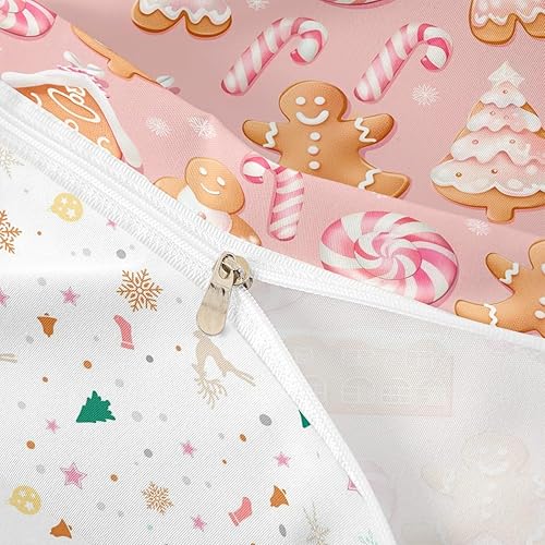 Vista 247 de Juego de funda de edredón rosa de Navidad para niñas, tamaño matrimonial, lindo juego de ropa de cama de dibujos animados de pingüino de Papá Noel