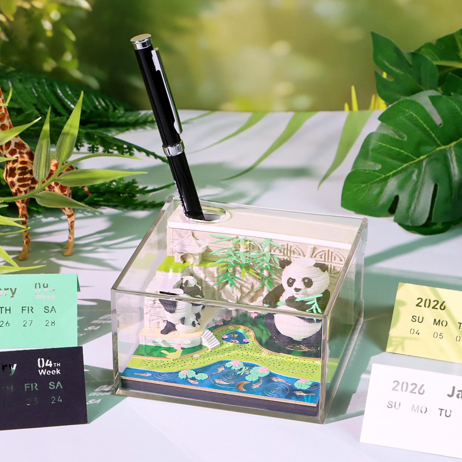 SIWEME 3D Calendar 2026 Paper Art Memo Pad,Tear-Away 3D Desk Time Piece Calendar DIY Note for Record, Bookmark, Gift & Office Decor (Panda Bamboo Garden)