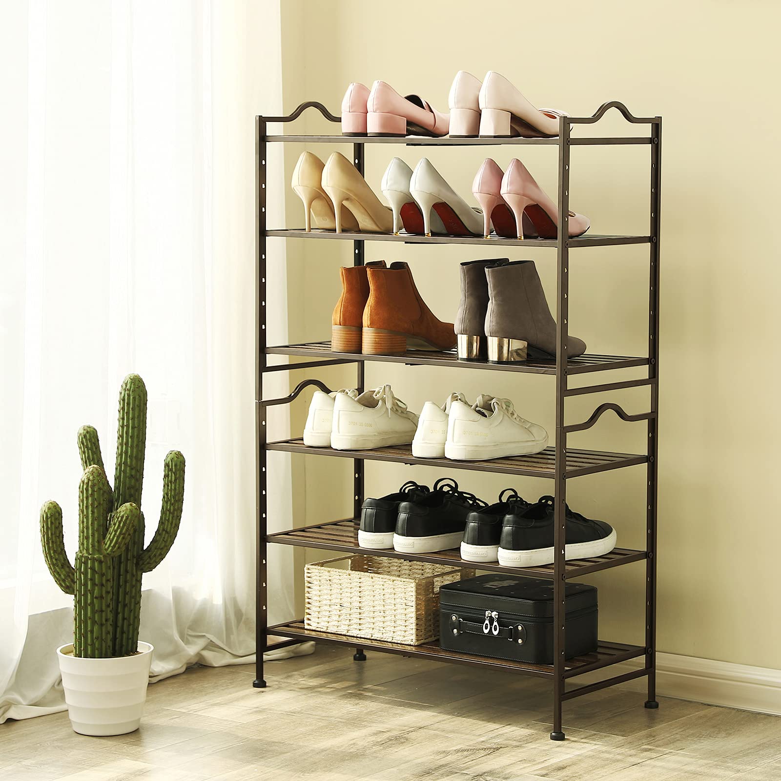 Snapklik.com : SONGMICS 3- Tier Slat Shoe Rack, Stackable And Expandable