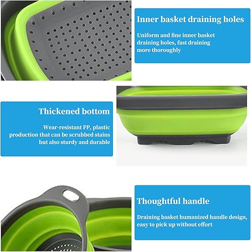 Miniatura 4 de Coladores plegables con asas, juego de 3-1 pieza de 6 cuartos de galón, 2 unidades de 4 cuartos de galón, coladores plegables de silicona para
