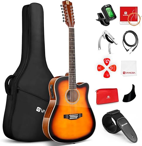 Vangoa Guitarra de 12 cuerdas, guitarra acústica eléctrica de doce cuerdas de 42 pulgadas, tamaño completo, cuerpo de sapele con tapa de abeto para