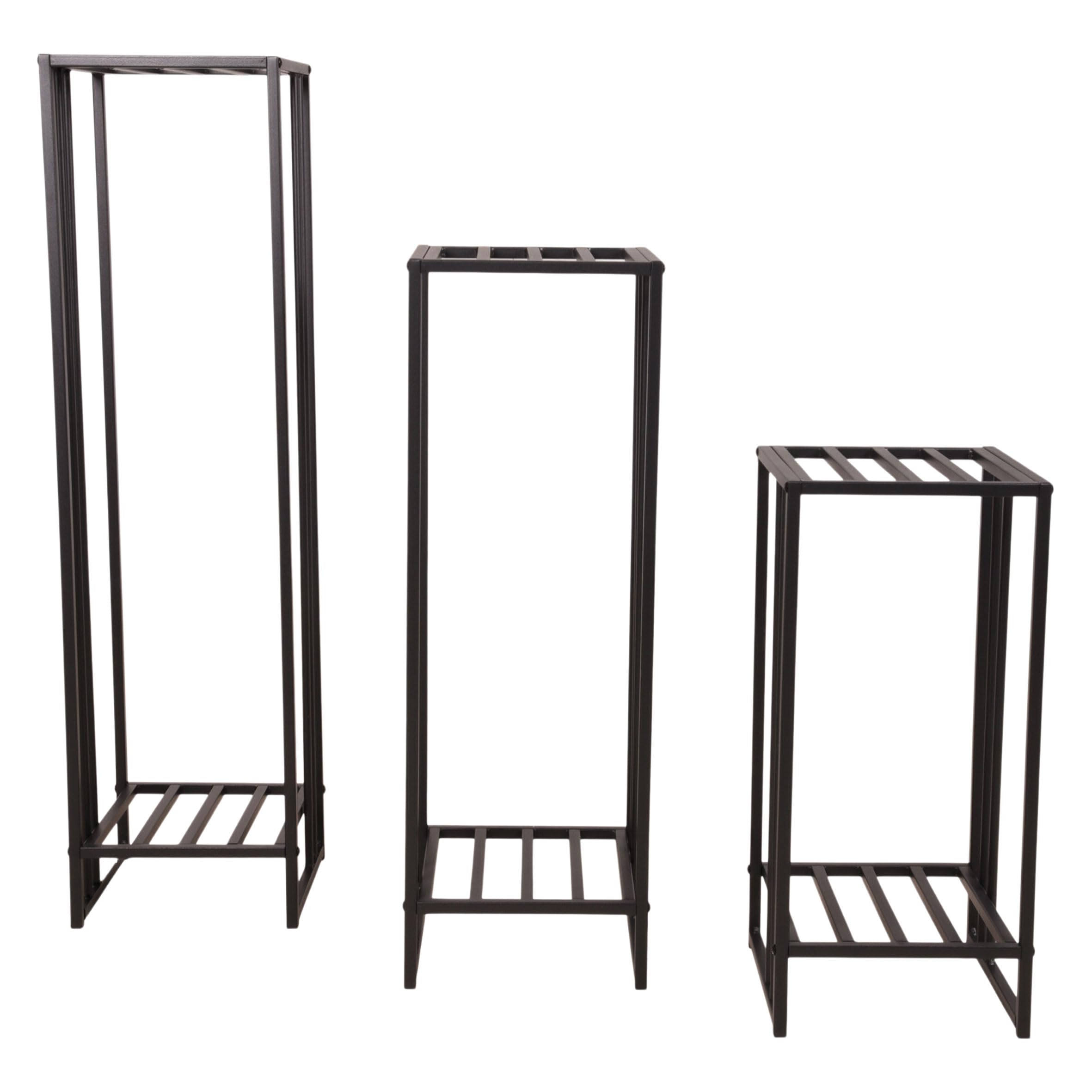 Metalowy stojak na kwiaty, zestaw 3 szt., czarny – metalowy stojak na rośliny, prostokątny, 55 – 75 – 95 cm, nowoczesny taboret na kwiaty, malowany proszkowo, wytrzymały i łatwy w pielęgnacji